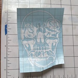 Cricut White Skull and Roses Vinyl on Blue